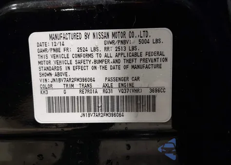 2015 Infiniti Q50 Sport z USA, uszkodzony, nr VIN JN1BV7AR2FM396064